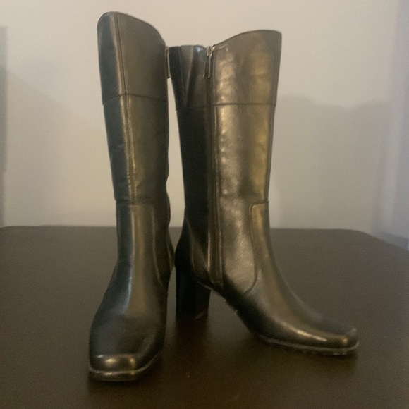 Aqua College square toe Leather calf high heel boots water proof aqua protect 7M - Picture 2 of 12